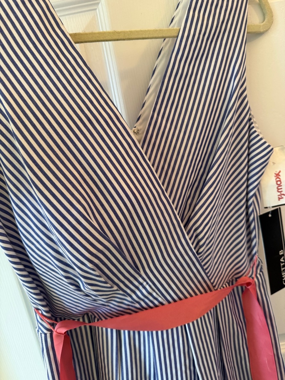 Blue and White Striped Sleeveless Dress with floral Accent - Picture 11 of 12